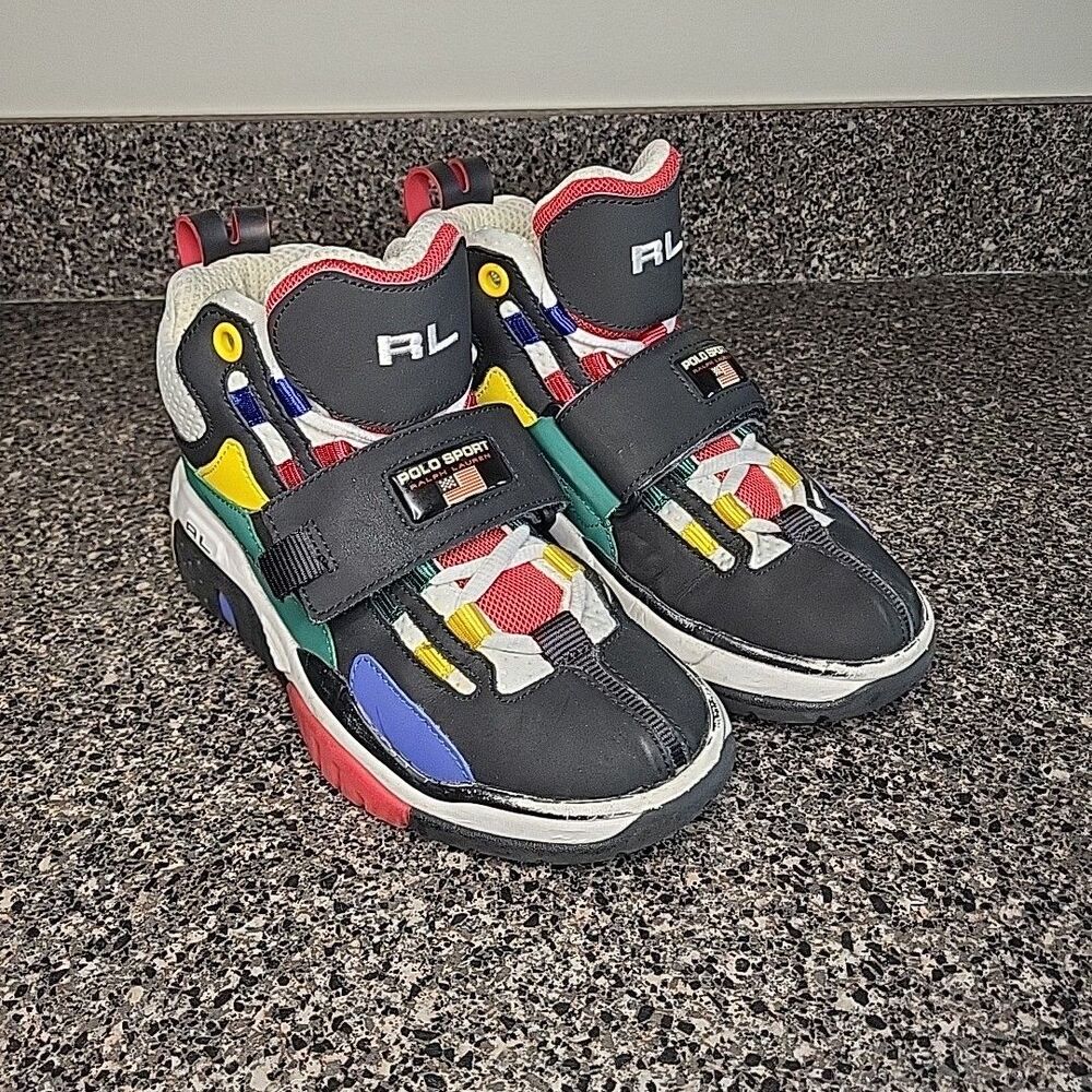 Polo Sport Ralph Lauren Ps100 High Top Shoes Boys‎ Size 5 Black / Multicolor
